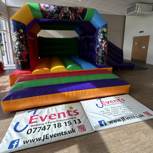 Superhero Multicoloured Rainbow Bounce 'n' Slide Inflatable Castle