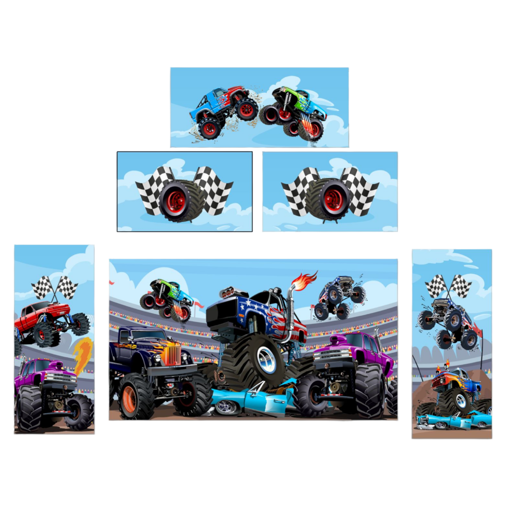 Multicoloured Rainbow Junior Platform Inflatable Slide Monster Truck