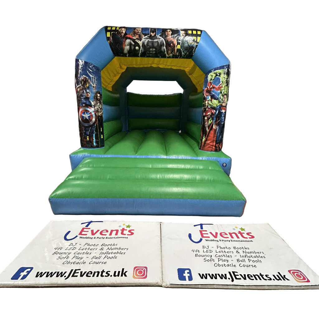 Superhero Bouncy Castle Blue & Green Marvel & DC