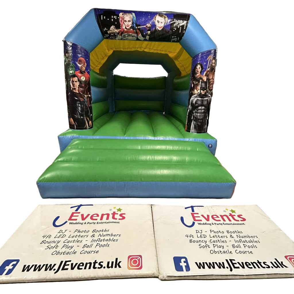 Superhero Bouncy Castle Blue & Green DC