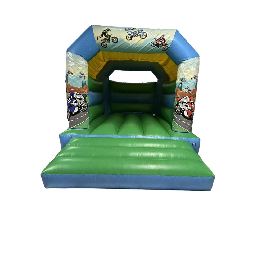 Bouncy Castle Blue & Green Motorcross / Motorbikes / Bikes Themed