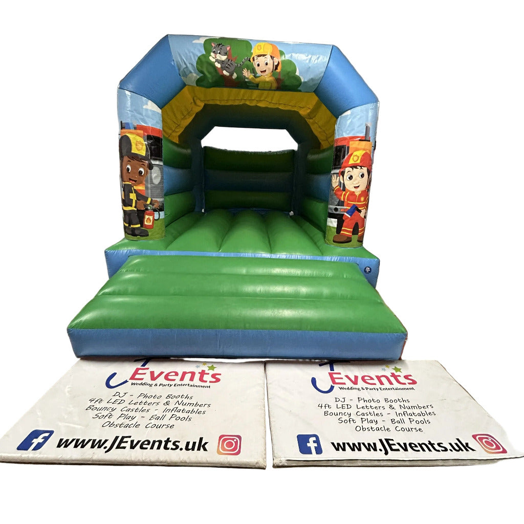 Firefighter / Fireman Bouncy Castle Blue & Green
