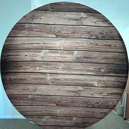 6ft Round Wooden Rustic Backdrop & 3 x Wooden Plinths or White Plinths