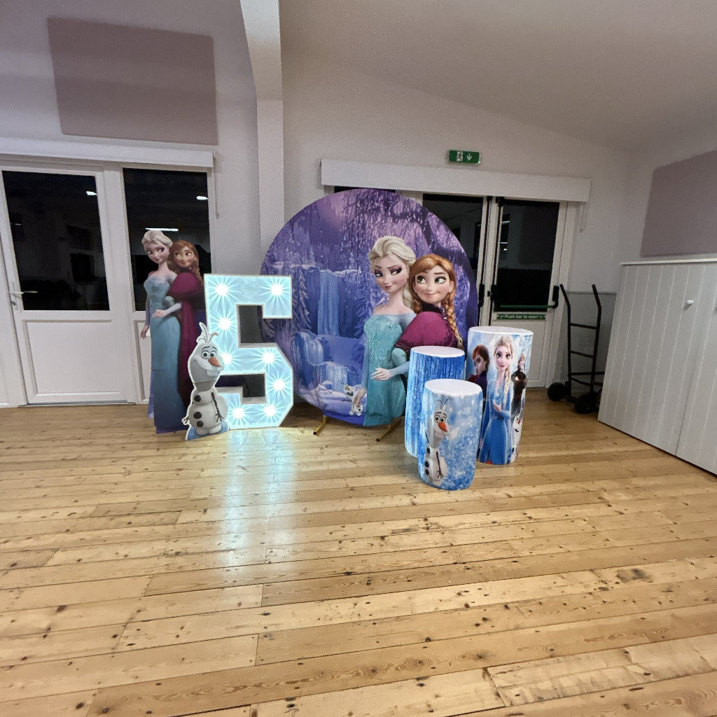 6ft Round Frozen Backdrop Hoop & 3 x Frozen Plinths