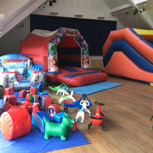 1 x Bouncy Castle & 1 x Up 'n' Over Slide, Ball Pool, Soft Play Shapes Package ( No Ride Ons or Hoppers)