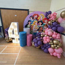 Load image into Gallery viewer, 6ft Round Princess Backdrop Hoop &amp; 3 x Princess Plinths
