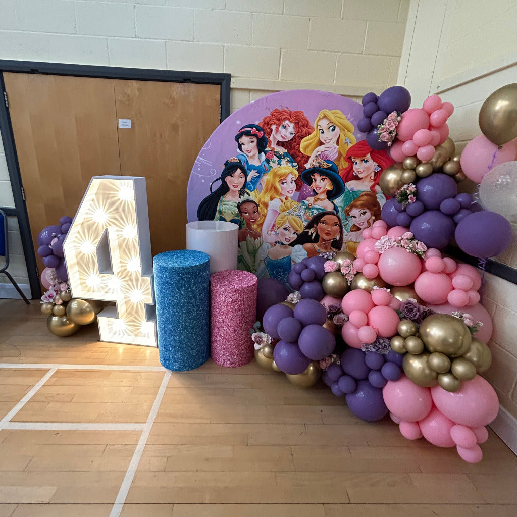 6ft Round Princess Backdrop Hoop & 3 x Princess Plinths