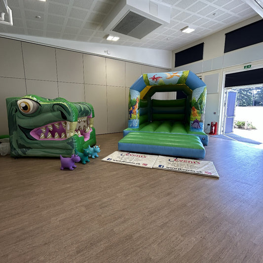 Cute Cartoon Dinosaur Bouncy Castle Blue & Green