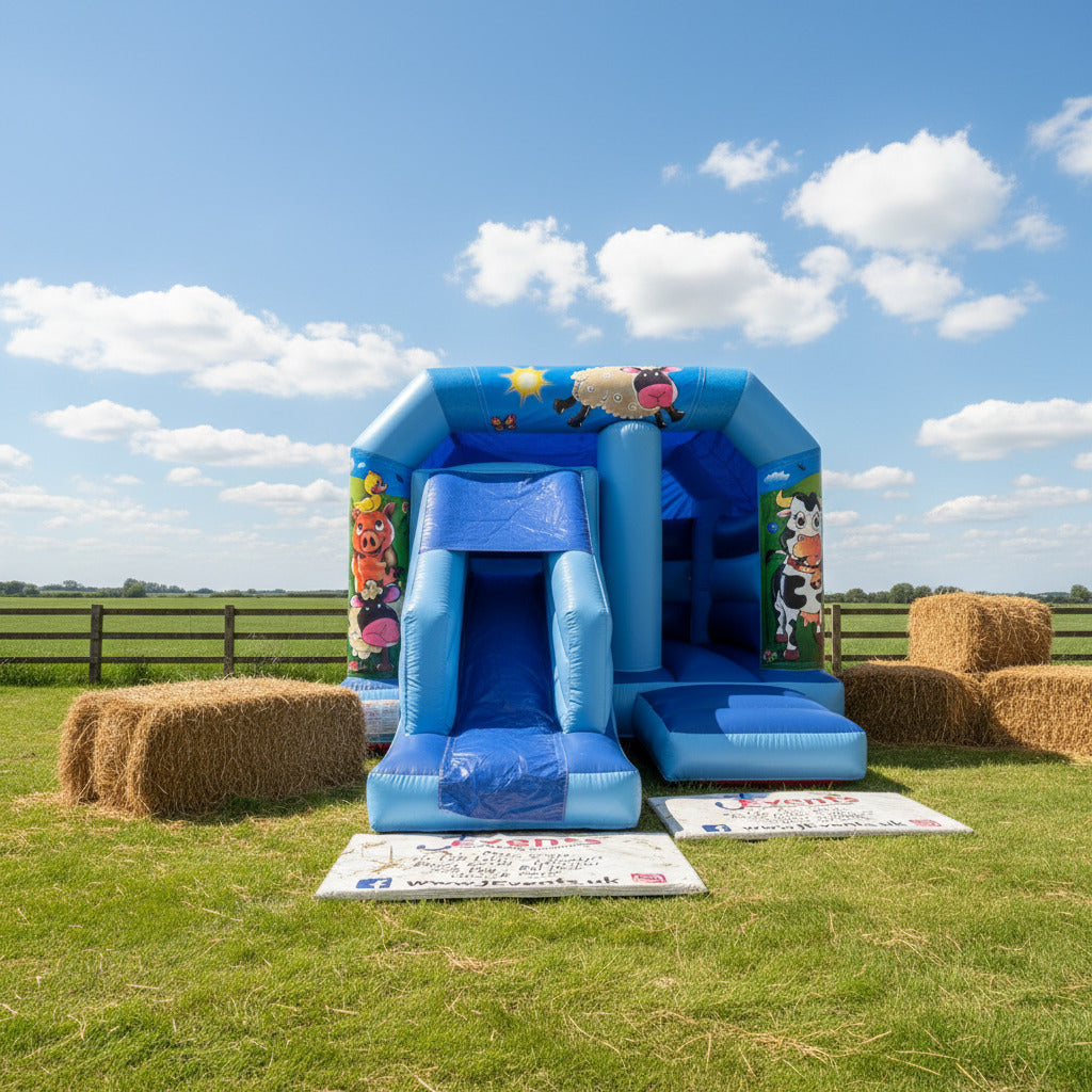 Blue Bounce 'n' Slide Farm Themed