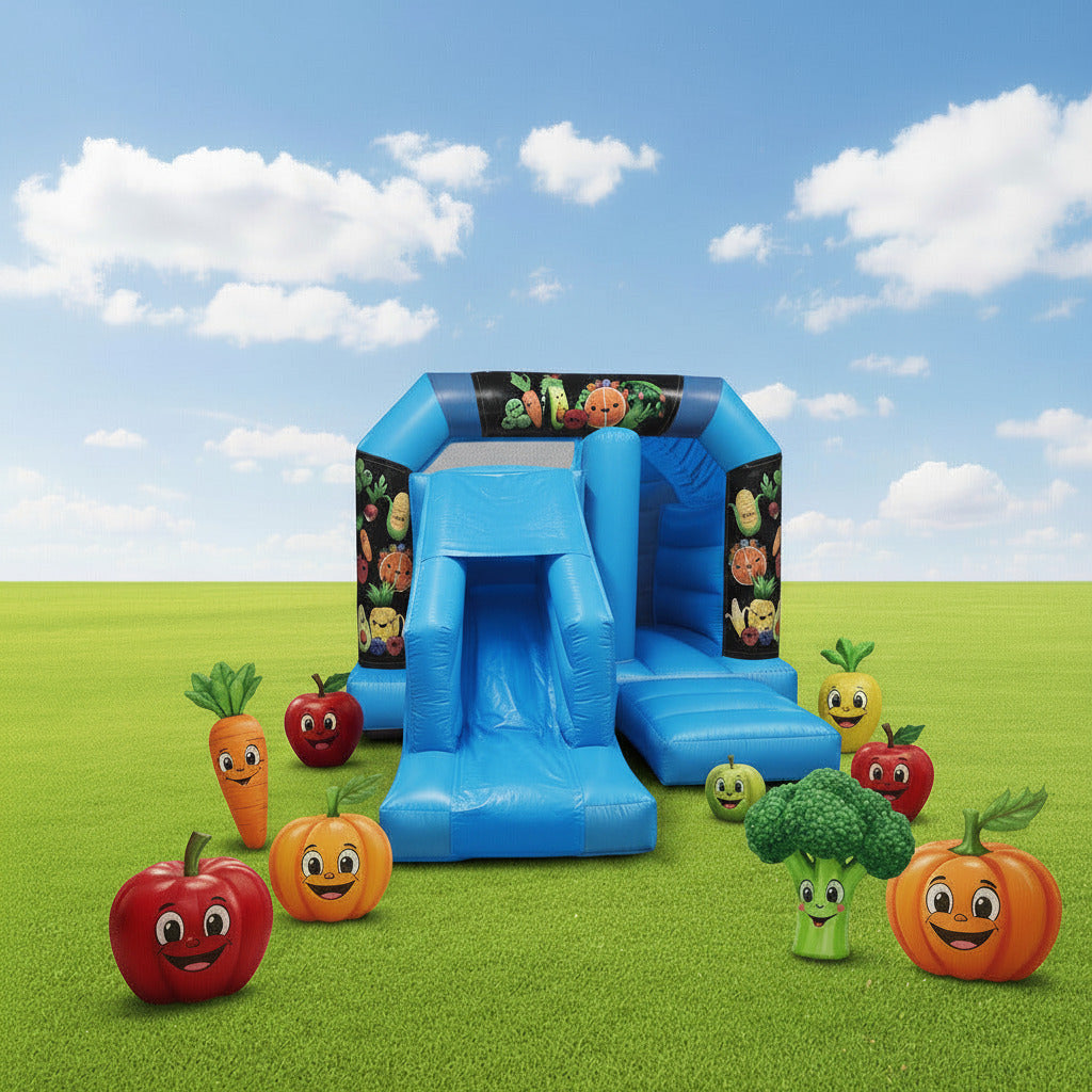 Blue Bounce 'n' Slide Dancing Fruit & Funky Veggies Themed