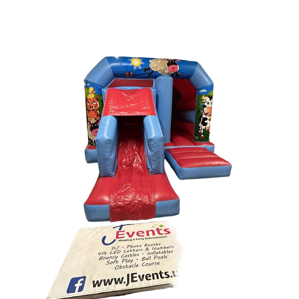Red & Blue Bounce 'n' Slide Farm Yard Themed