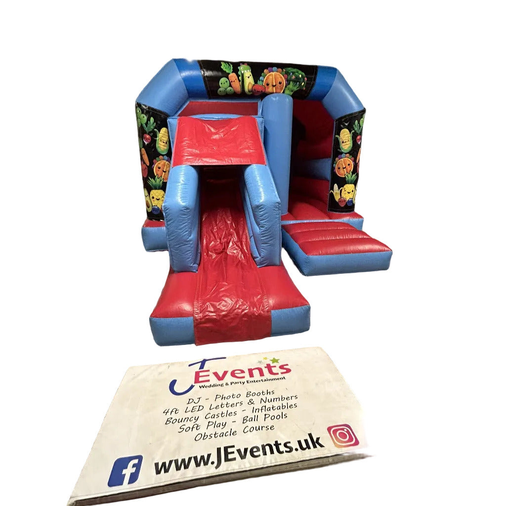 Red & Blue Bounce 'n' Slide Dancing Fruit & Funky Veggies Themed
