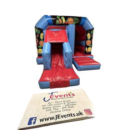 Red & Blue Bounce 'n' Slide Dancing Fruit & Funky Veggies Themed