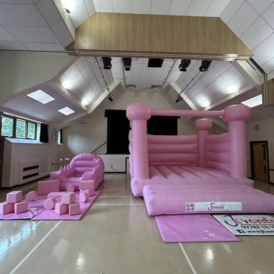 Pastel Pink Bouncy Castle, Pastel Pink Ball Pool & Pastel Pink Soft Play Shapes