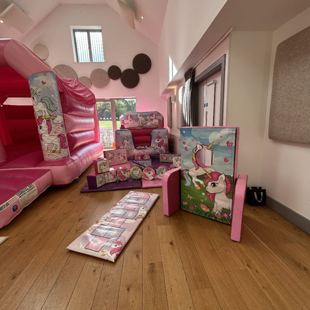 Unicorn Bounce n Slide, Ball Pool, Soft Play Shapes, Hopscotch, Face In The Hole & Puzzle Package
