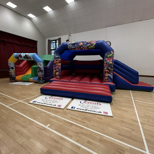 Multicoloured Rainbow Junior Platform Inflatable Slide Monster Truck