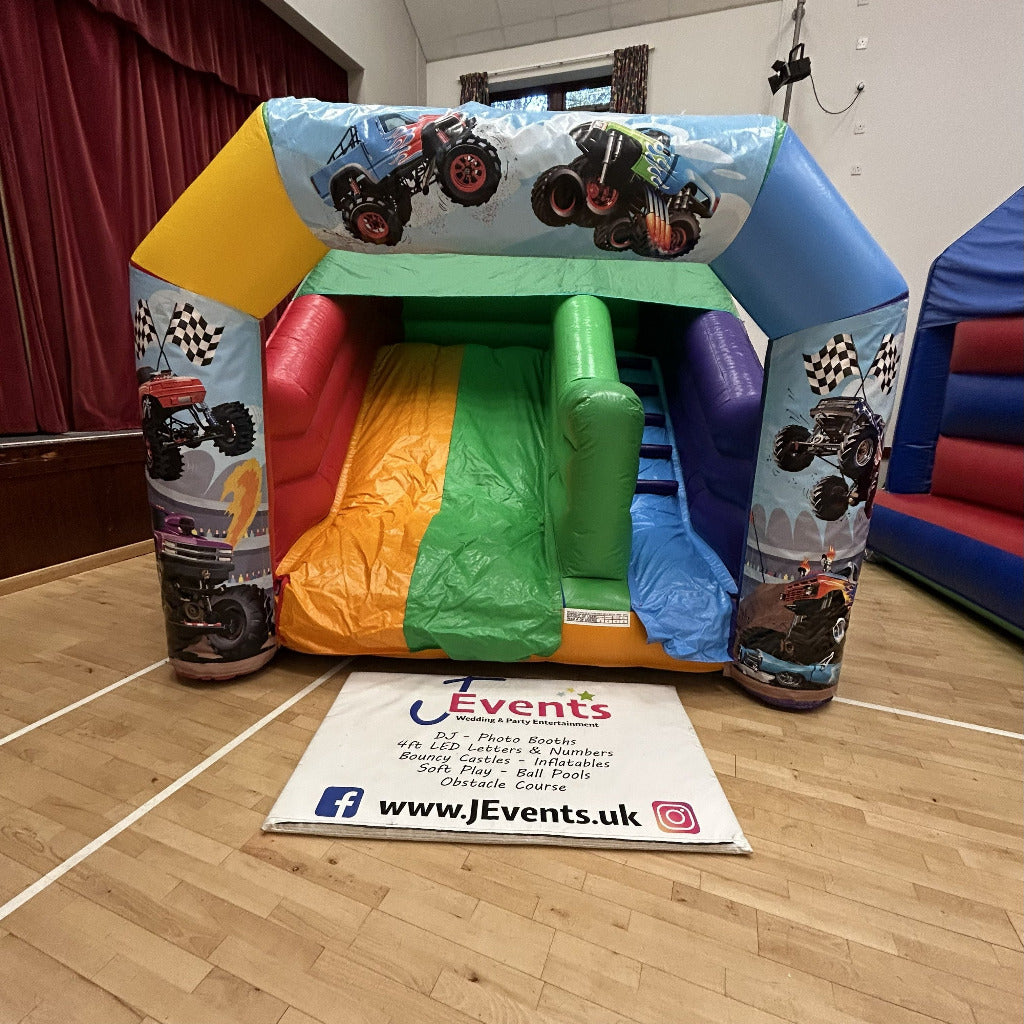Multicoloured Rainbow Junior Platform Inflatable Slide Monster Truck