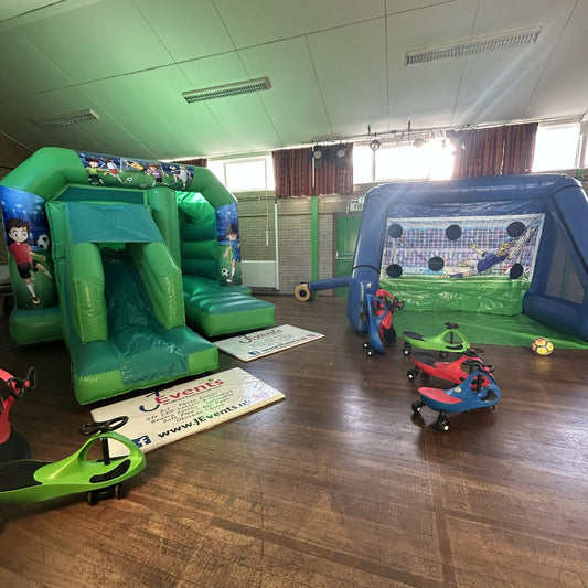 Green Football 2 Bounce n Slide & Shoot 'n' Score Penalty Shoot-Out Inflatable Package