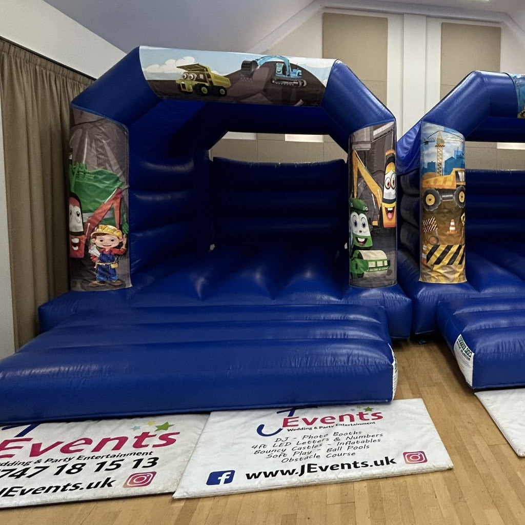 Construction Cartoon Bouncy Castle Blue