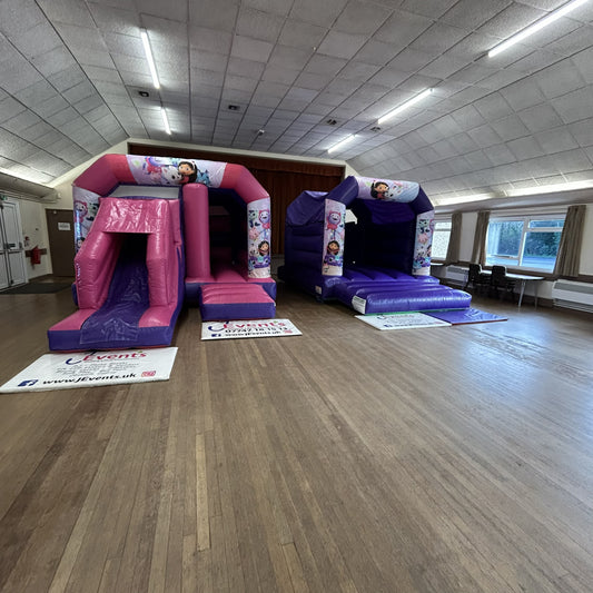 Gabbys Dollhouse Bouncy Castle & Superhero Bounce 'n' Slide Bouncy Castle Package