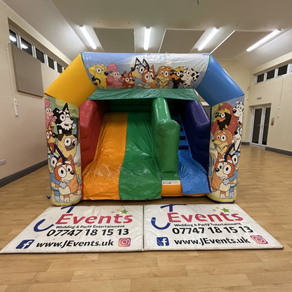 Multicoloured Rainbow Junior Platform Inflatable Slide Bluey