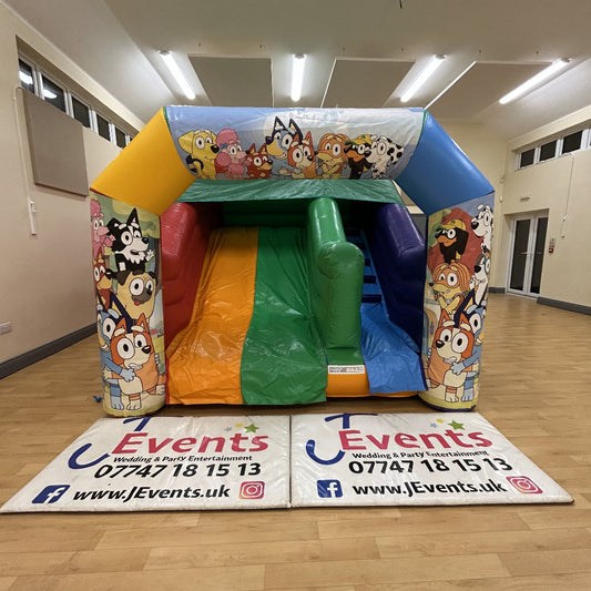 Multicoloured Rainbow Junior Platform Inflatable Slide Bluey