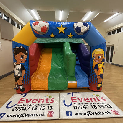 Multicoloured Rainbow Junior Platform Inflatable Slide Football