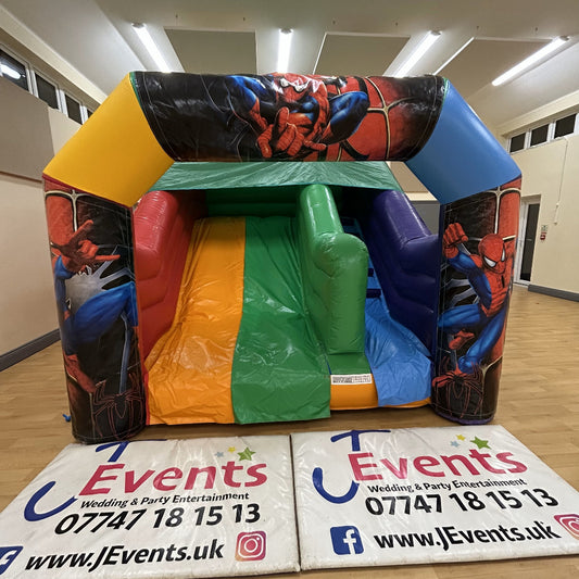 Multicoloured Rainbow Junior Platform Inflatable Slide Spidey