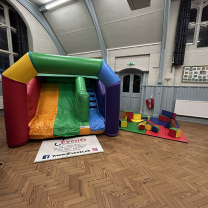 Multicoloured Rainbow Junior Platform Inflatable Slide & Soft Play Shapes