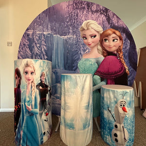 6ft Round Frozen Backdrop Hoop & 3 x Frozen Plinths