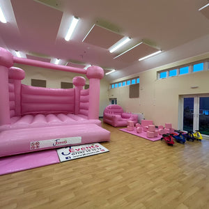 Pastel Pink Bouncy Castle, Pastel Pink Ball Pool & Pastel Pink Soft Play Shapes