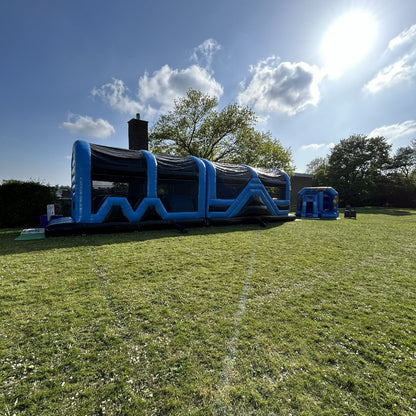 Assault Course 46ft Blue & Black Inflatable Obstacle Course & Bounce n Slide