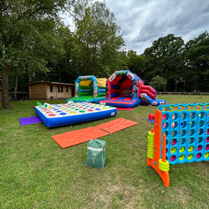 Bouncy Castle & Bounce 'n' Slide Plus Giant Jenga, Mega 4 In A Line & Giant Twister Inflatable Game