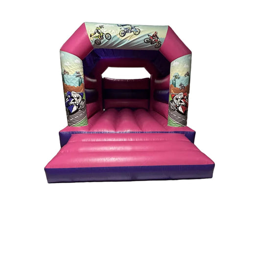 Bouncy Castle Pink n Purple Motorcross / Motorbikes / Bikes Themed