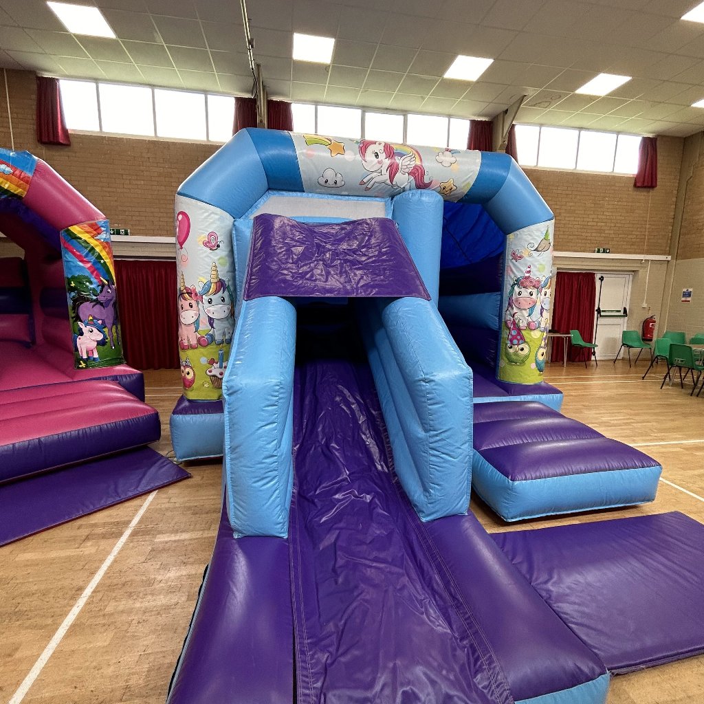 Blue & Purple Bounce 'n' Slide Party Time Unicorn Themed