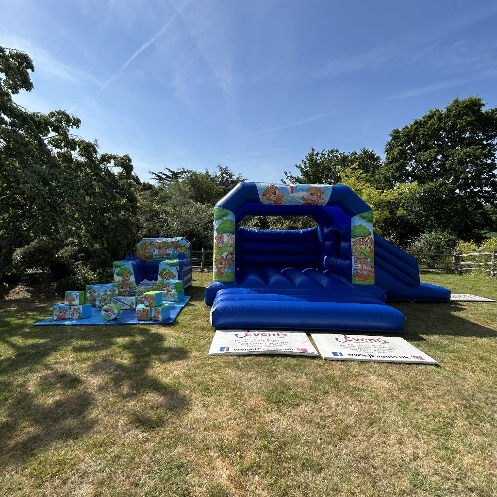 Blue Bounce 'n' Slide Teddy Bear Picnic, Ball Pool, Soft Play, Hopscotch & Face In The Hole Package