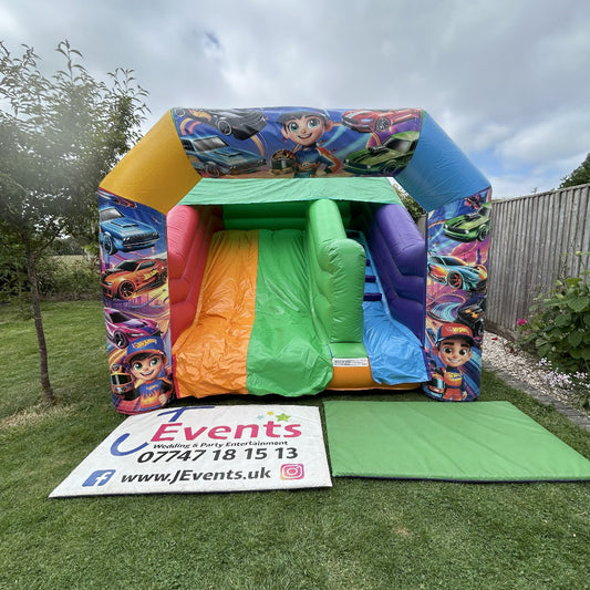 Multicoloured Rainbow Junior Platform Inflatable Slide Hot Wheels
