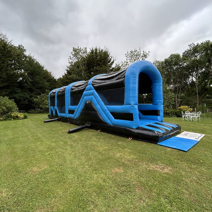 Assault Course 50ft Blue & Black Inflatable Obstacle Course & Bounce n Slide