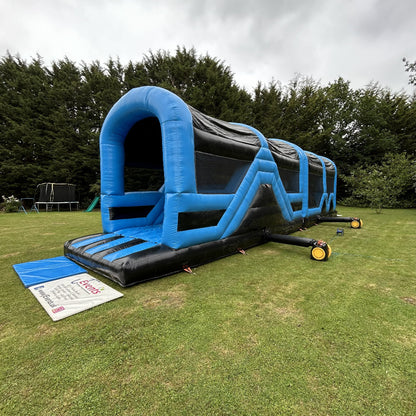 Assault Course 50ft Blue & Black Inflatable Obstacle Course & Bounce n Slide
