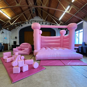 Pastel Pink Bouncy Castle, Pastel Pink Ball Pool & Pastel Pink Soft Play Shapes