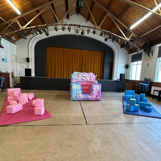 Gender Reveal Light Pastel Pink & Light Pastel Blue Inflatable Ball Pool Air Juggler Plus Soft Play Shapes