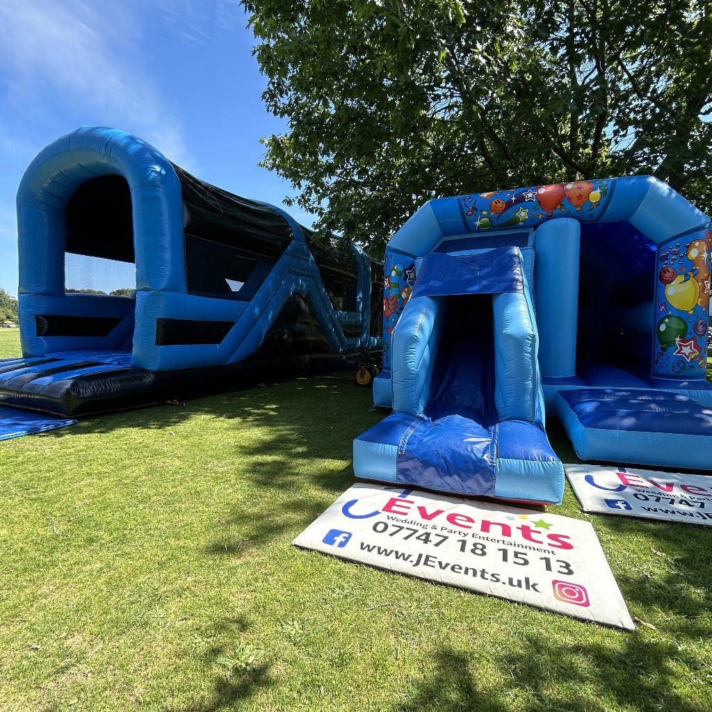 Assault Course 46ft Blue & Black Inflatable Obstacle Course & Bounce n Slide