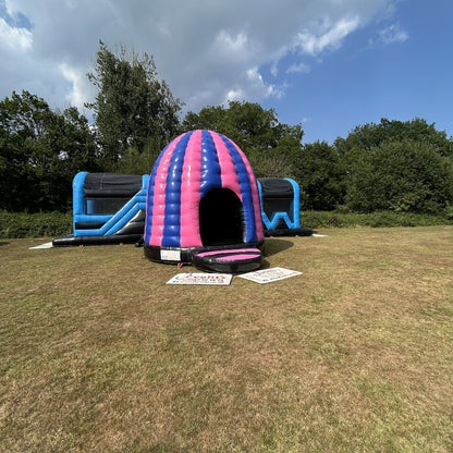 Assault Course 50ft Blue & Black Inflatable Obstacle Course & Disco Dome Bouncy Castle Package