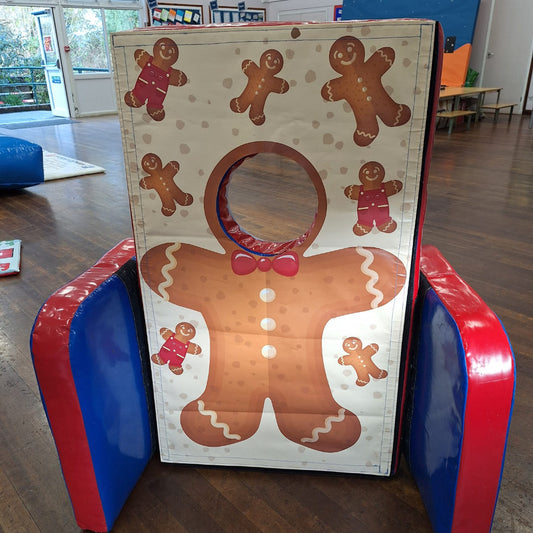 Gingerbread Man ‘Face in Hole’  Peek a Boo Blue & Red