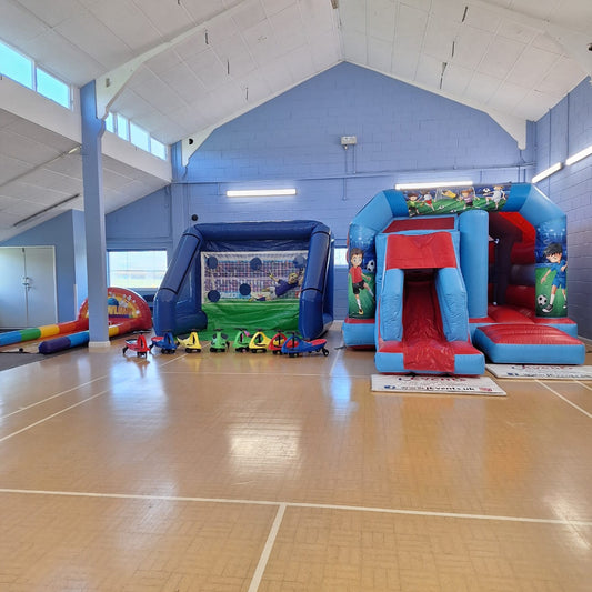 Red & Blue Football 2 Bounce n Slide & Shoot 'n' Score Penalty Shoot-Out Inflatable Package