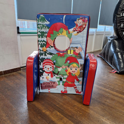 Christmas Elf ‘Face in Hole’  Peek a Boo Blue & Red