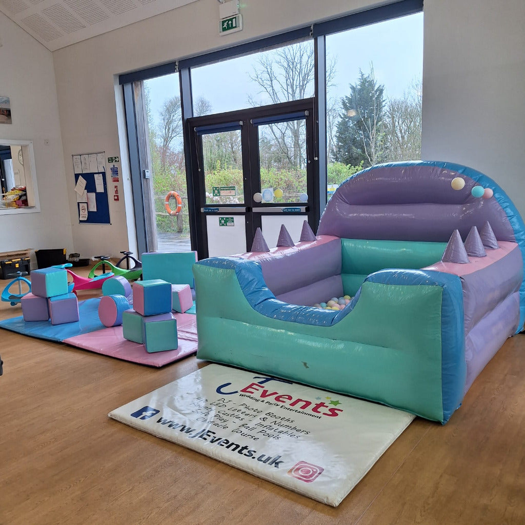 Multicoloured Pastel Inflatable Ball Pool Air Juggler & Multicoloured Pastel Soft Play Shapes