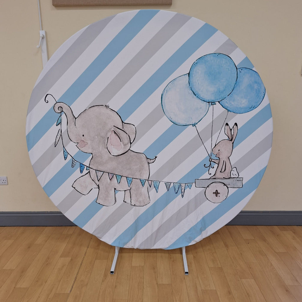 6ft Round Blue Elephant Backdrop Hoop