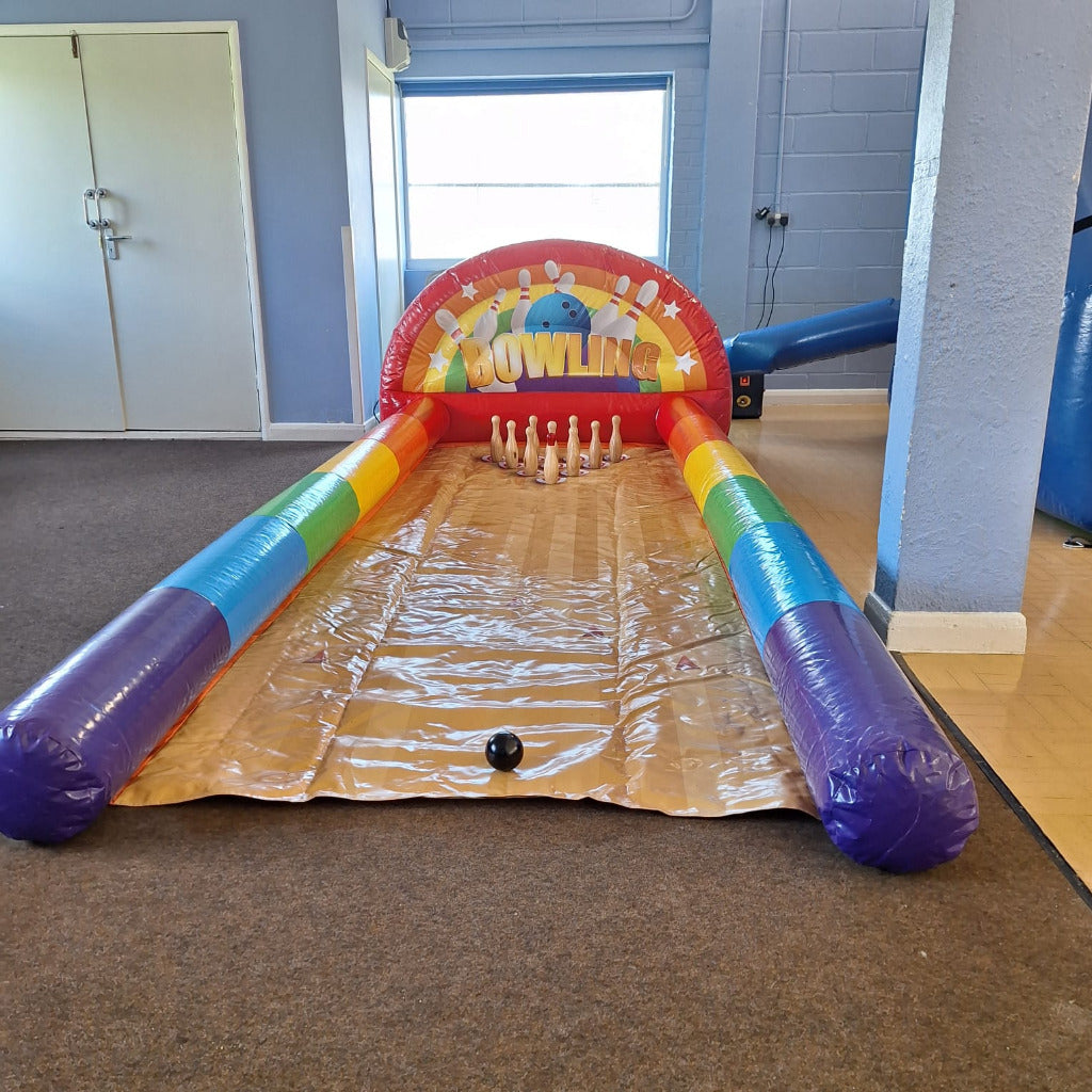 Inflatable Bowling Alley Rainbow Colour With Wooden Bowling Floor Print