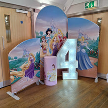 Load image into Gallery viewer, 4ft, 6ft &amp; 7ft Sail Backdrops &amp; Plinth Package Princess Themed
